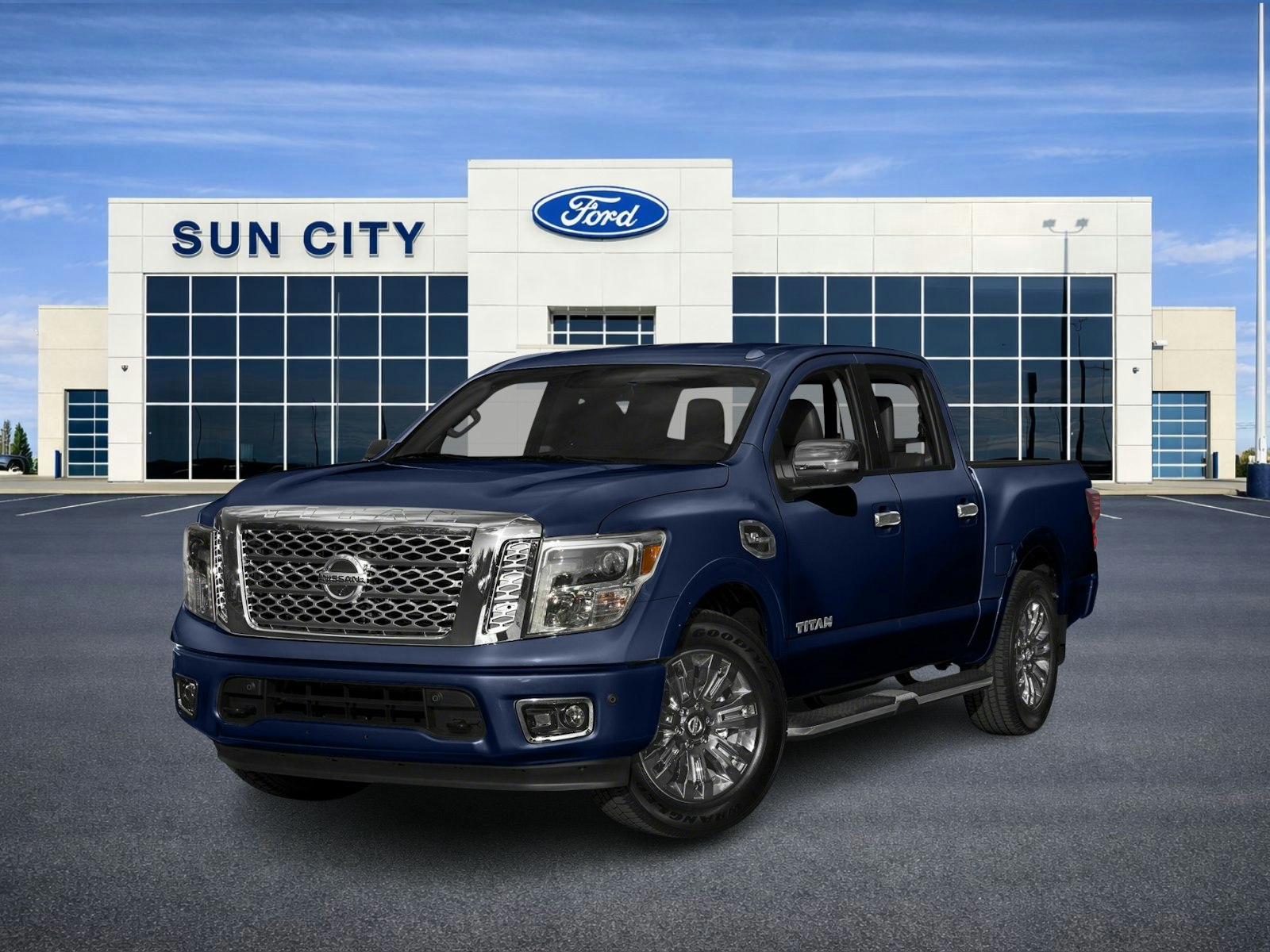 Blue 2017 Nissan Titan Pickup Truck Four-Wheel Drive Automatic